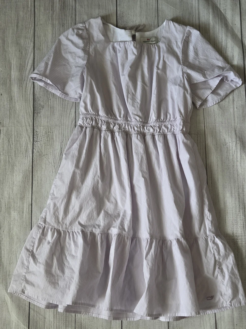 Vineyard Vines Lilac and White Striped Tiered Cotton Dress